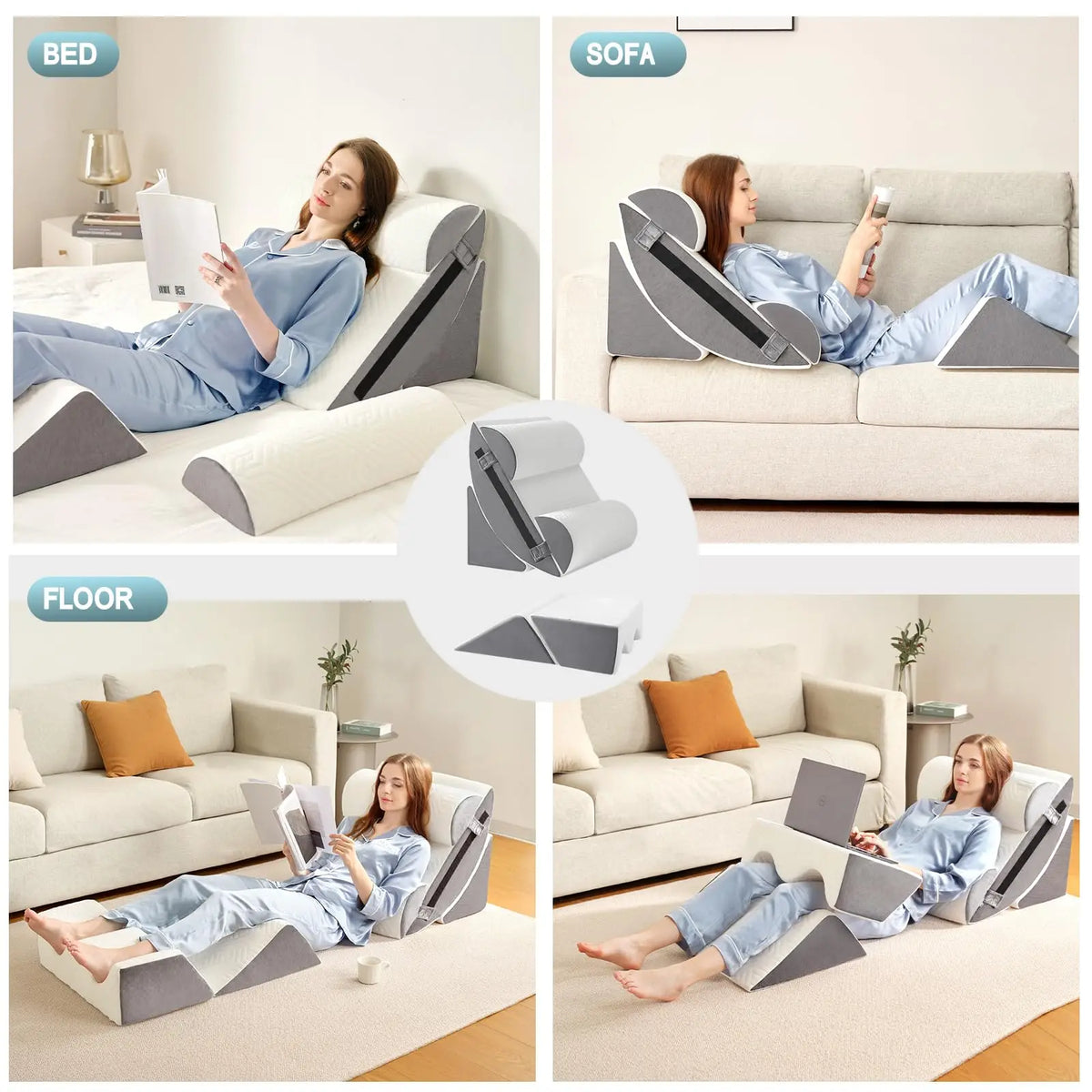 coussin inclinable multifonctionnel blanc gris tissu imprimé velcro ajustable moderne