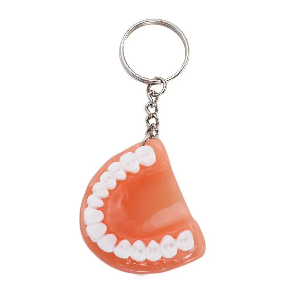 porte clés dents dentiers orange blanc réaliste anneaux métalliques chaînette unisexes adultes