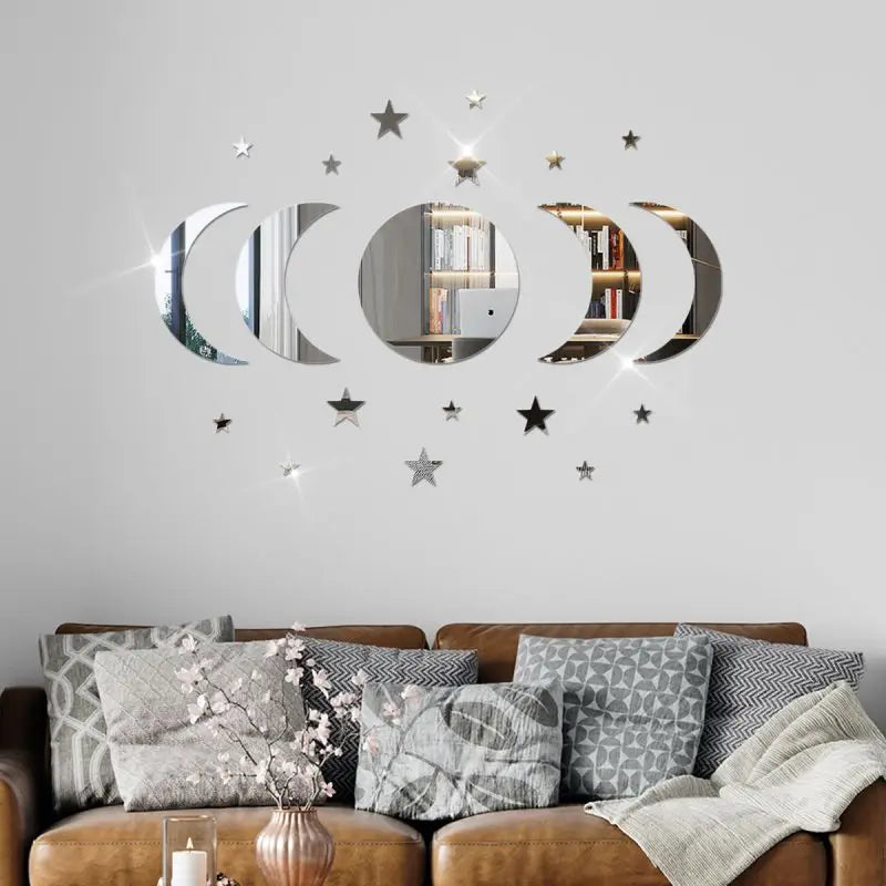 miroirs argentés effet miroir adhésifs modernes 10 étoiles cercle croissants