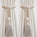 anneau bois cordelette pompon franges deco moderne rustique tissu coton beige clair