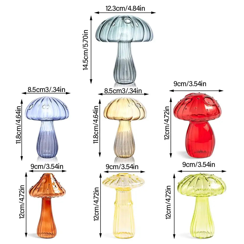 vase champignon transparent moderne bleu doré vert clair vert brun rouge jaune