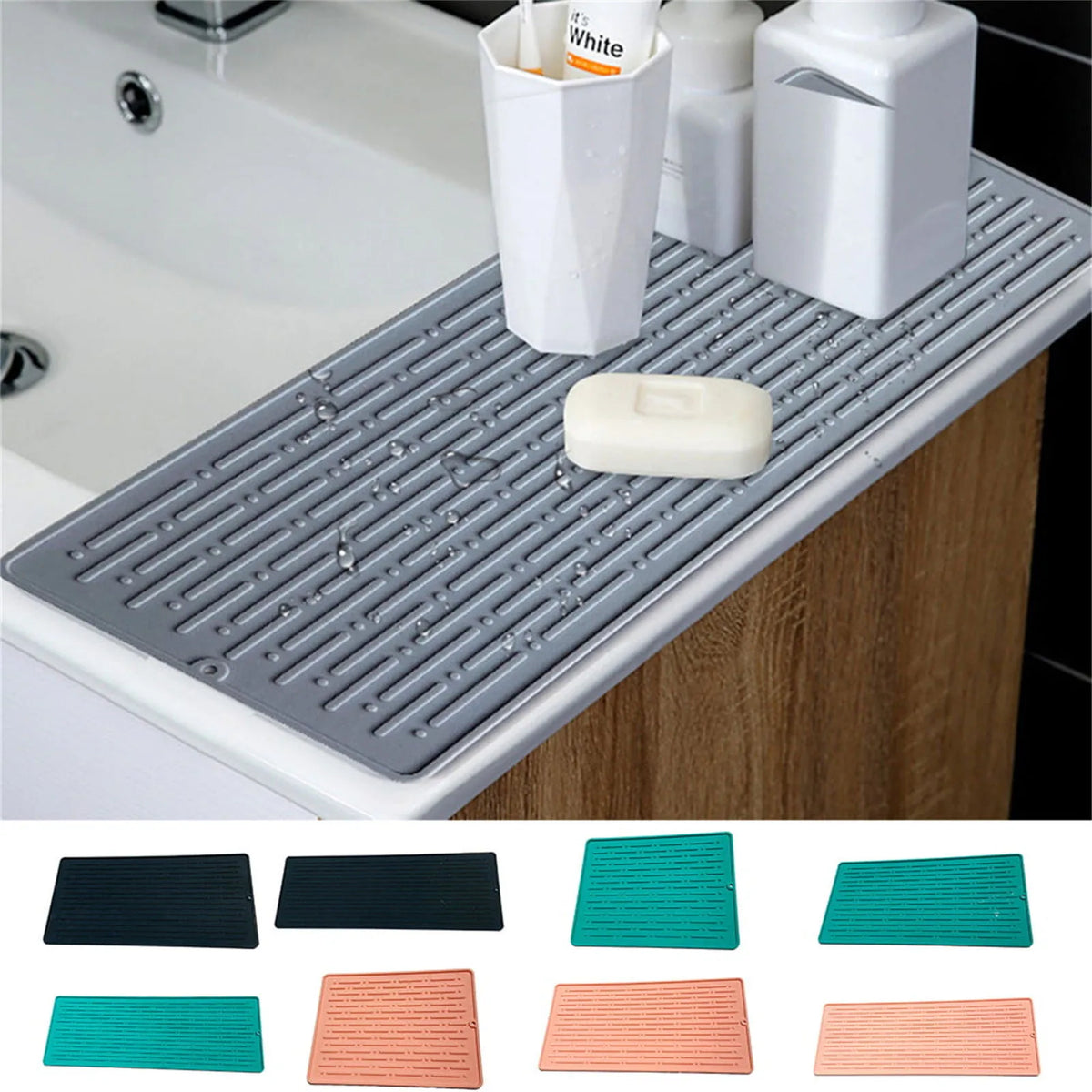 tapis salle bain moderne gris rose noir rayures horizontales respectueux environnement opaques