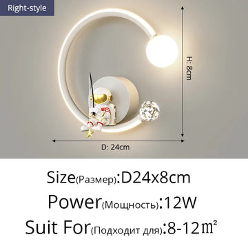 lampe murale moderne astronaute étoiles lune blanc doré crème minimaliste chambre enfant