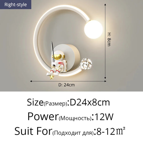 lampe murale moderne astronaute étoiles lune blanc doré crème minimaliste chambre enfant
