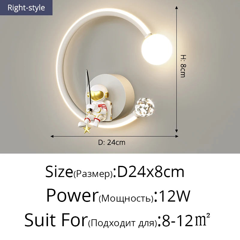 lampe murale moderne astronaute étoiles lune blanc doré crème minimaliste chambre enfant