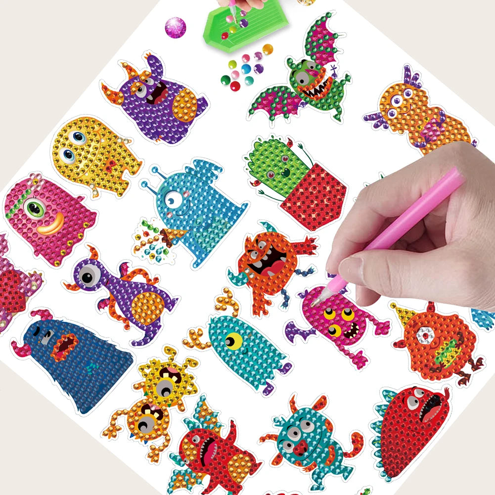 stickers décoration monstres colorés diamant adhésif kit débutants modernes enfants adultes