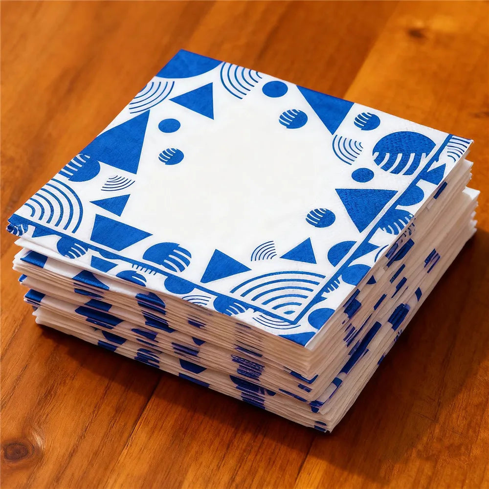 serviettes papier fleur oiseau géométrique bleu blanc classique vintage decoration fetes