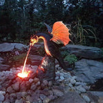 statue dragon fontaine bronze éclair orangé vert émaillage fantastique maison jardinextérieur