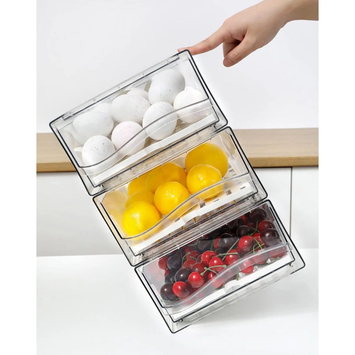 organisateur réfrigérateur boîtes rangement transparentes conteneurs stockage alimentaire plateau drainage moderne cuisine