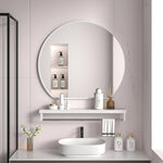 miroir rond moderne noir blanc doré étagère cosmétiques vasque ovale salle bain