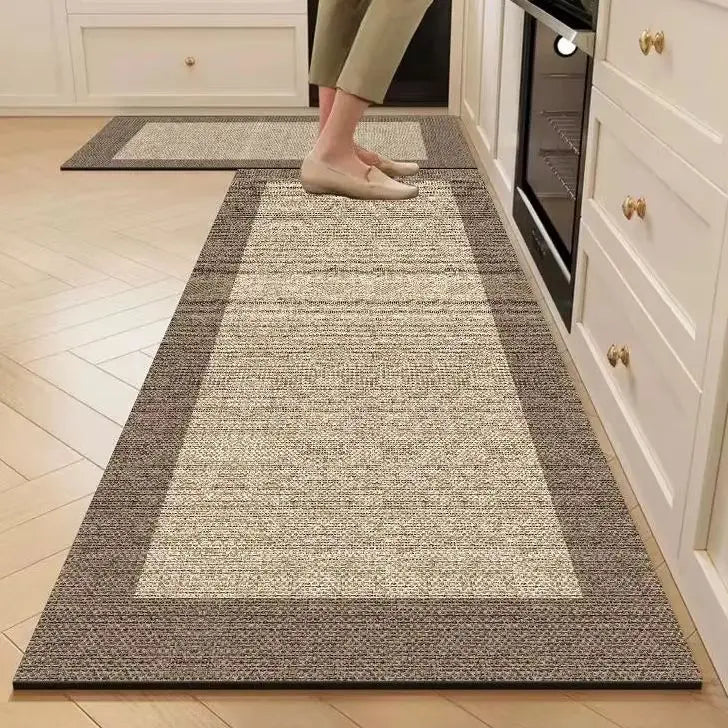 tapis sol moderne gris beige texture tissée géométrique antidérapant cuisine salle bain