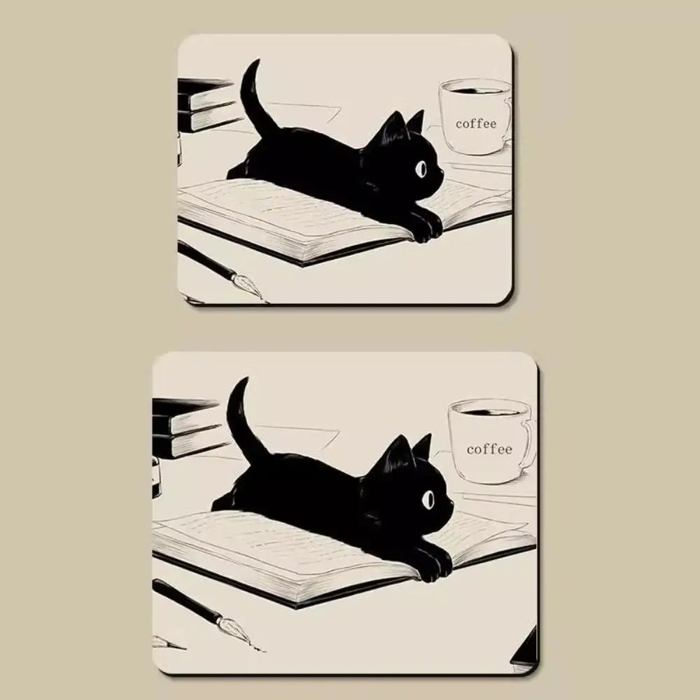 tapis souris chat noir dessin animé tapis imperméable adhésif dessin simple opacité beige clair