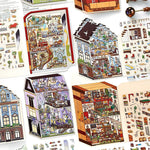 puzzle 3d intérieurs extérieurs bâtiments bleu marron beige violet illustration détaillée artiste