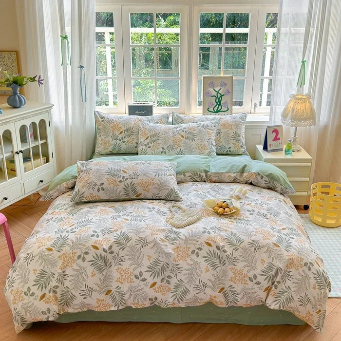 ensemble literie floral vintage 100 coton blanc rose vert bleu beige
