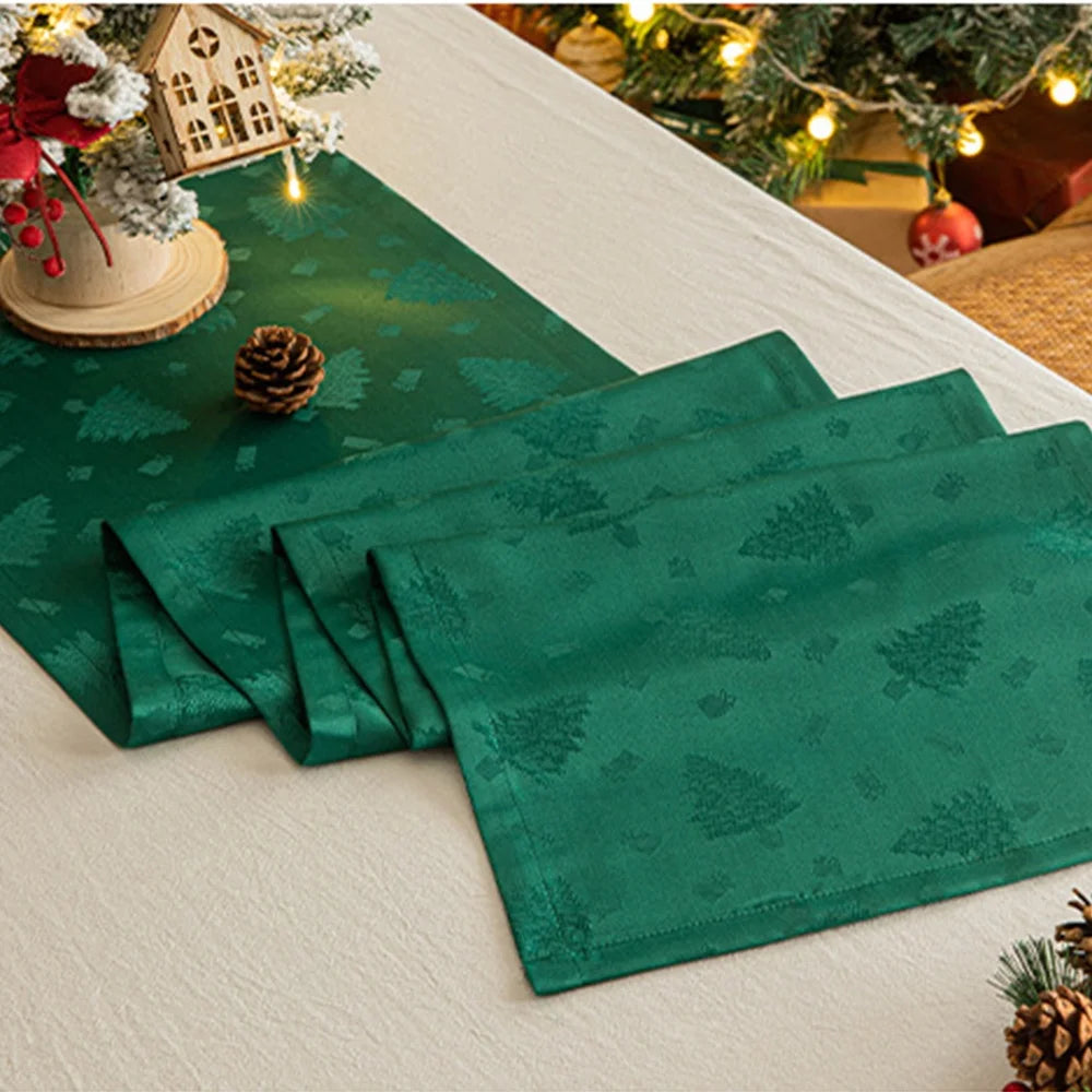 chinois table noël rouge vert brodé arbre maison fêtes classique polyester