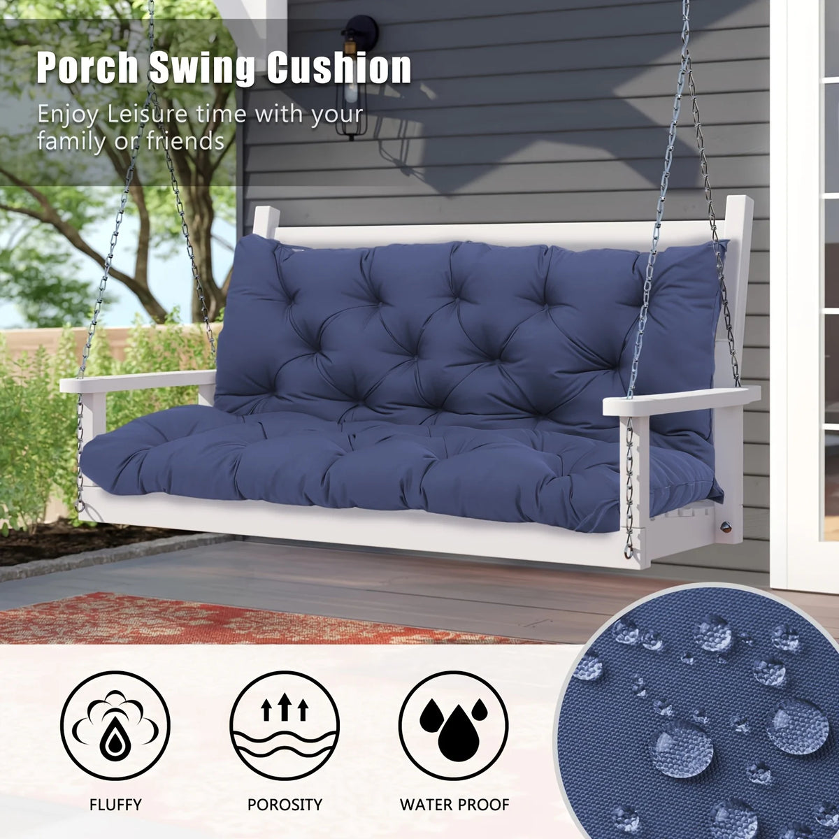 coussin balançoire imperméable bleu marine tufté moderne chaînes métalliques 120cm 100cm hand wash only