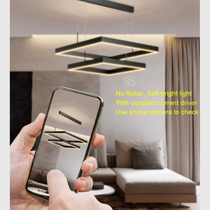 lampe suspendue moderne aluminium noir contemporain salon chambre 60cm 80cm
