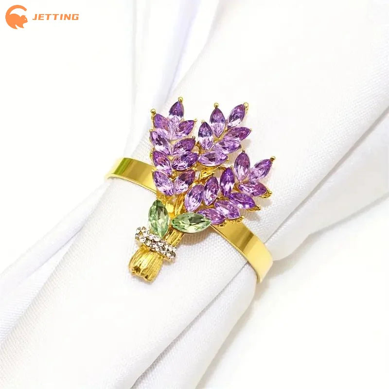 porte serviettes décoratifs violet floral élégants pierres précieuses pièces set festif mariage
