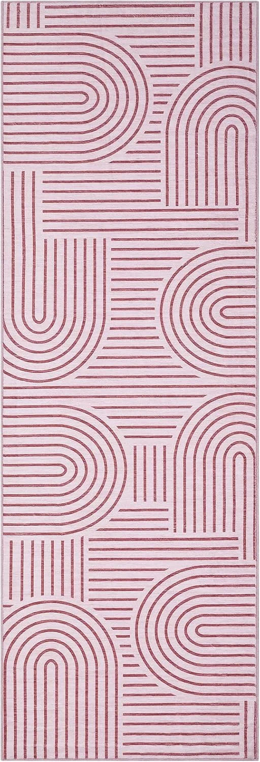 tapis moderne minimaliste polyester antidérapant noir blanc rose beige geometrique circular linear
