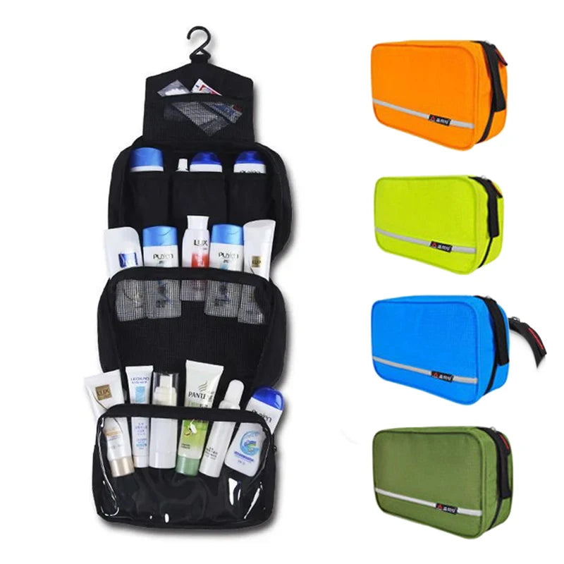 sac cosmétiques vert fluo orange rayures horizontales crochets pochettes reutilisable polyester moderne pratique
