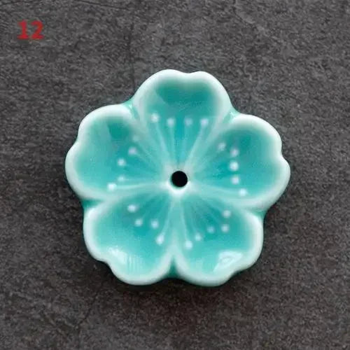 support bâtonnets encens fleurs stylisées artisanal rose bleu vert jaune blanc