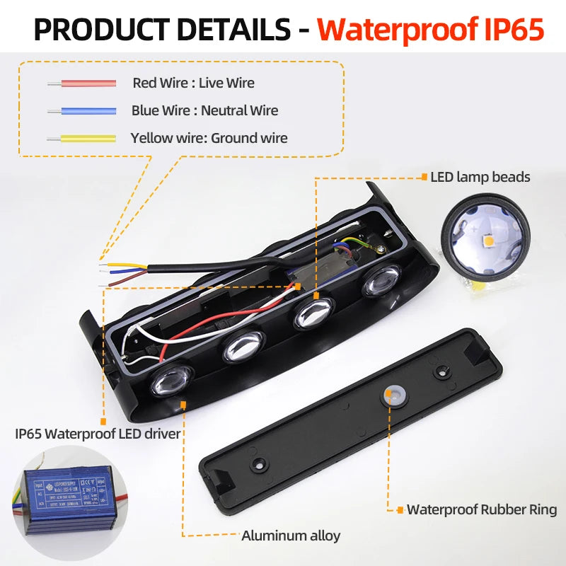applique murale led moderne noire fixée mur diodes led étanches ip65