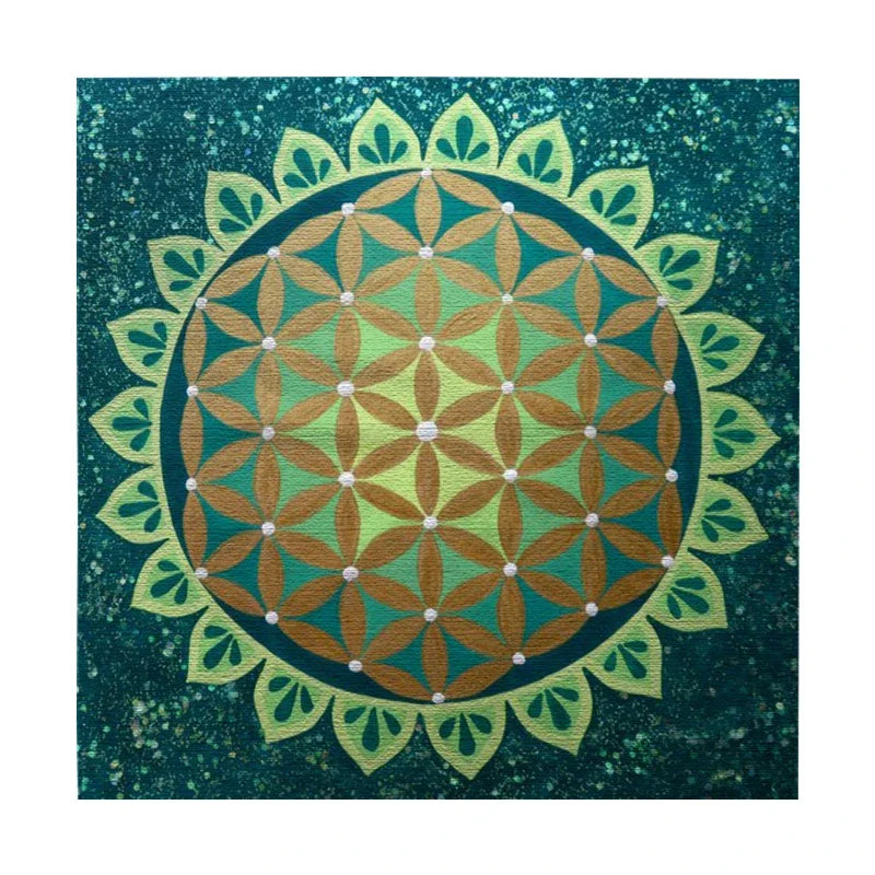 tableau géométrique mandala vert rouge bleu orange artistique abstrait imperméable polyester