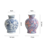 vase porcelaine chinois blanc bleu fleurs feuilles oiseaux géométrique classique floral table decoration