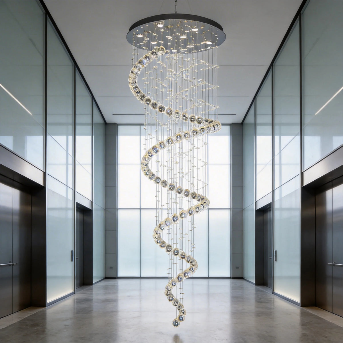 suspension lumineuse moderne cristal transparent argenté spirale élégante chaîne suspendue lumière décoration maison