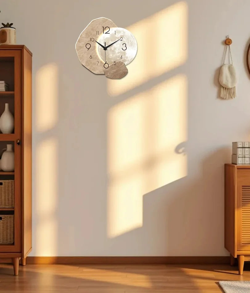 horloge murale moderne imitation pierre naturelle aiguille quartz beige minimaliste