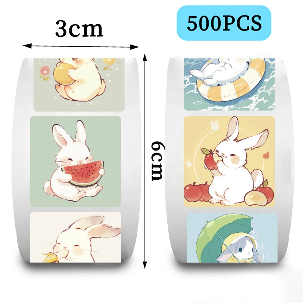 sticker autocollant lapin dessin animé coloré waterproof facile utiliser 500 pièces opaques mignon étiquette