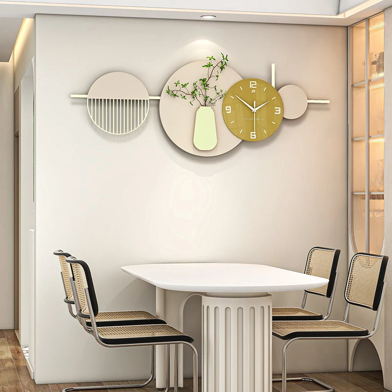 horloge murale moderne or beige géométrique minimaliste 100x38cm chambre salon decoration