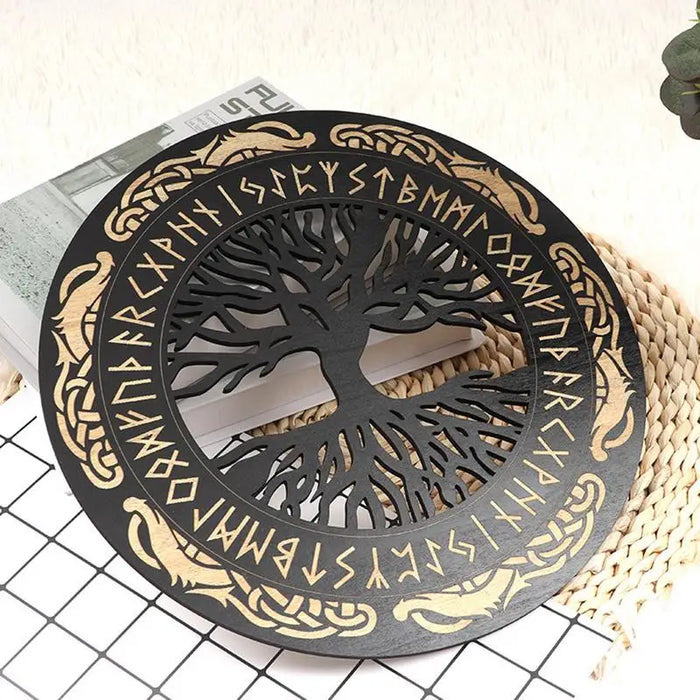 Décoration murale bois runes vikings ensemble 4 pièces vert clair