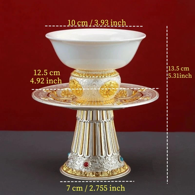support bol or argenté orné gemmes élégant luxueux traditionnel bol blanc inclusion