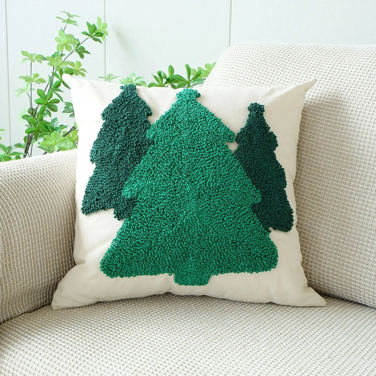 housse coussin noël brodée ho ho ho merry christmas rouge vert polyester coton respectueux