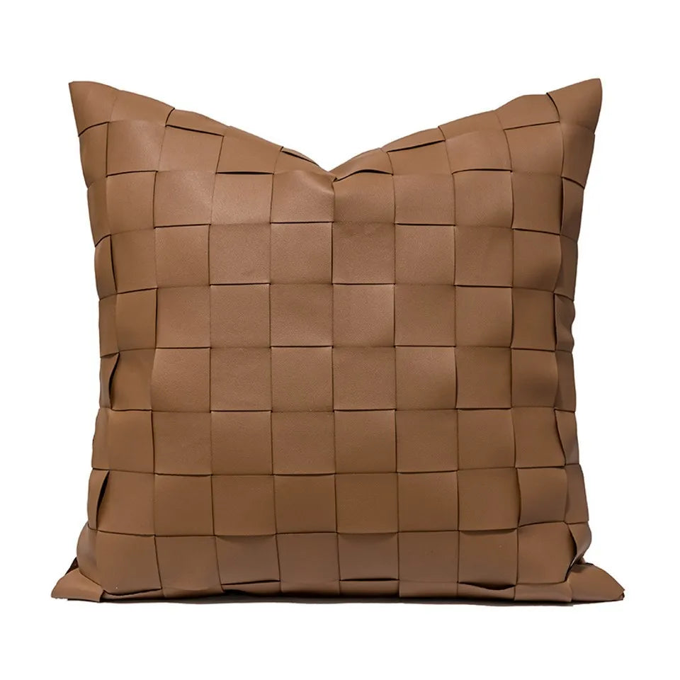 taies d'oreillers brodées contemporain 45x45cm marron clair motifs géométriques