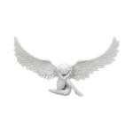 statue ange accroupi ailes plumes finition mate decoration blanche sculptural artistique tristesse