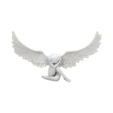 statue ange accroupi ailes plumes finition mate decoration blanche sculptural artistique tristesse