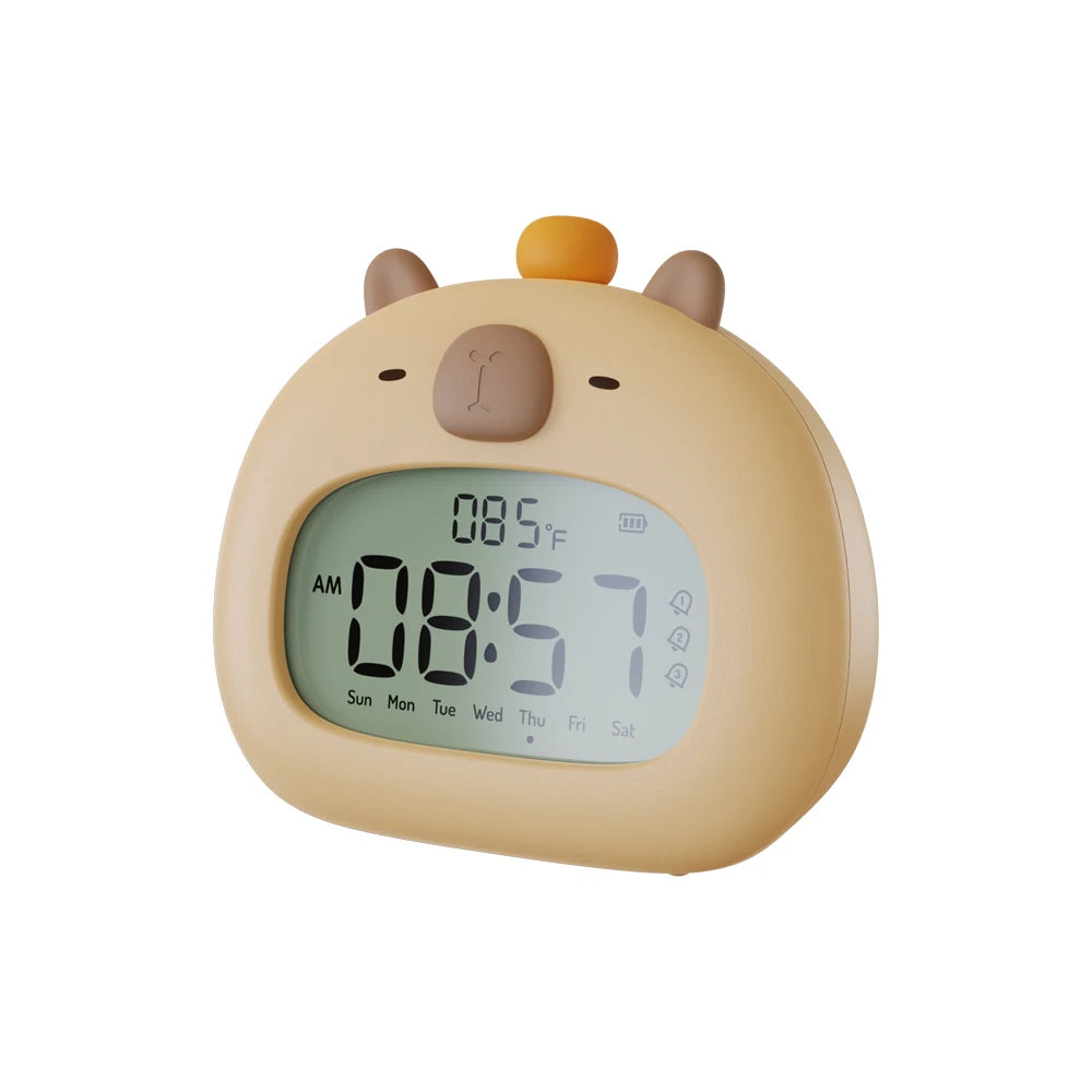 horloge table moderne motif capybara affichage numérique réglage luminosité réveil mignon orangé chambre coucher