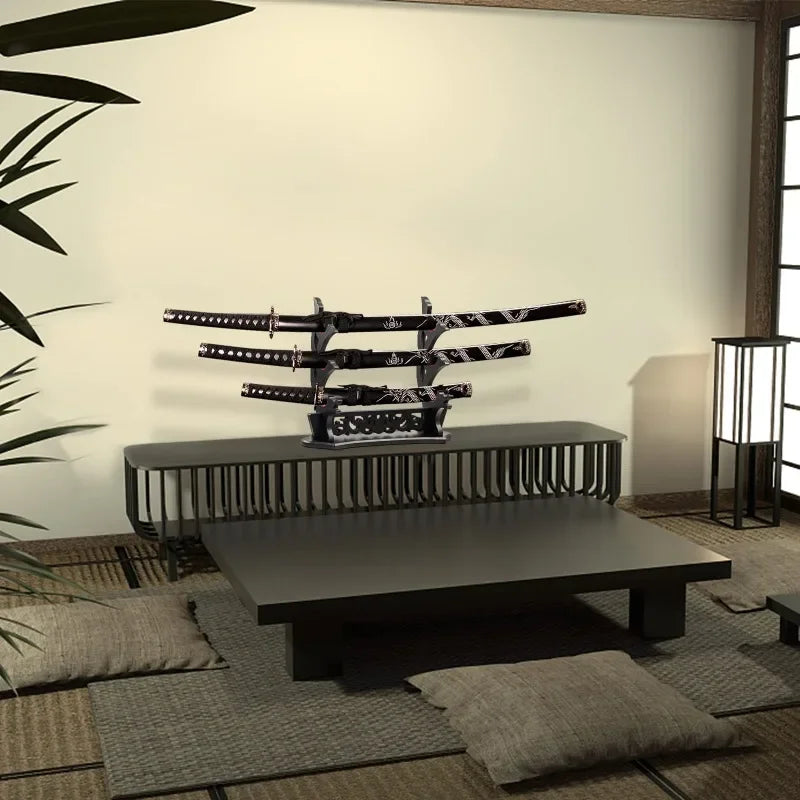 support étagère sabres bois sculpté motifs floraux moderne vis fixations noir