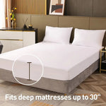 housse matelas imperméable polyester blanc uni moderne ajustée maison hospitalière 140x200cm