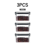 boîtes rangement alimentaire transparentes poignées noires multiple tailles réutilisables modernes pratiques épices pâtes graines