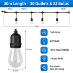 guirlande lumineuse led filaments noir jaune vintage industrielle extérieure ip65 15m 30m multiples tailles