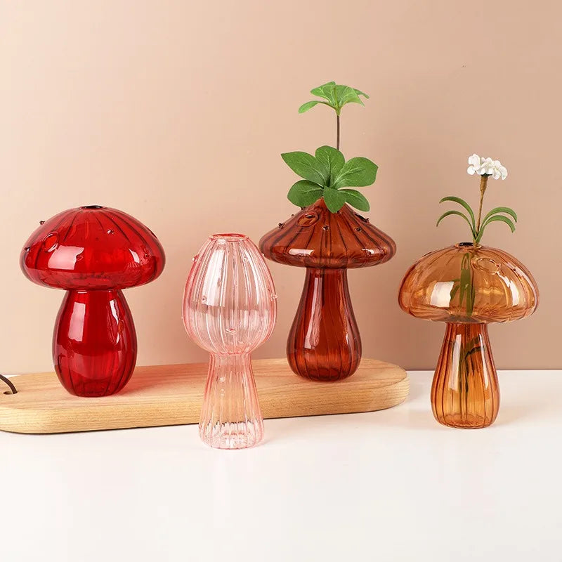 vase champignon transparent moderne rouge vert rose marron jaune
