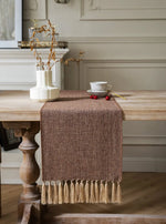 chinois table chemin marron lin texture classique tassel doré