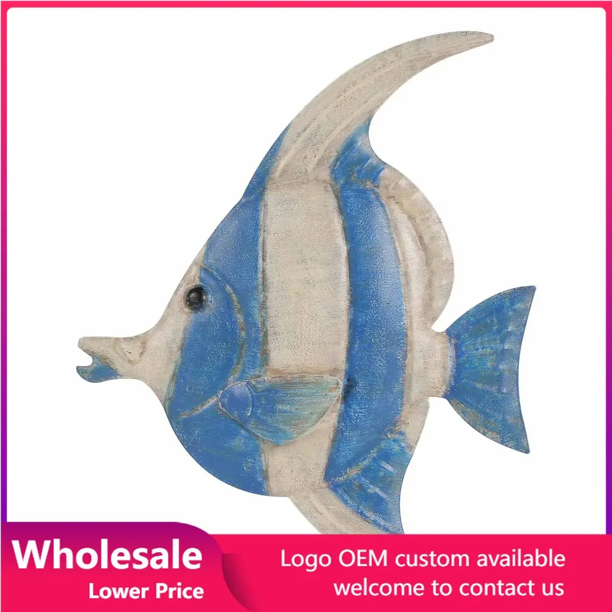 sculpture poisson métal bleu blanc jaune artisanal décoratif mur opacité
