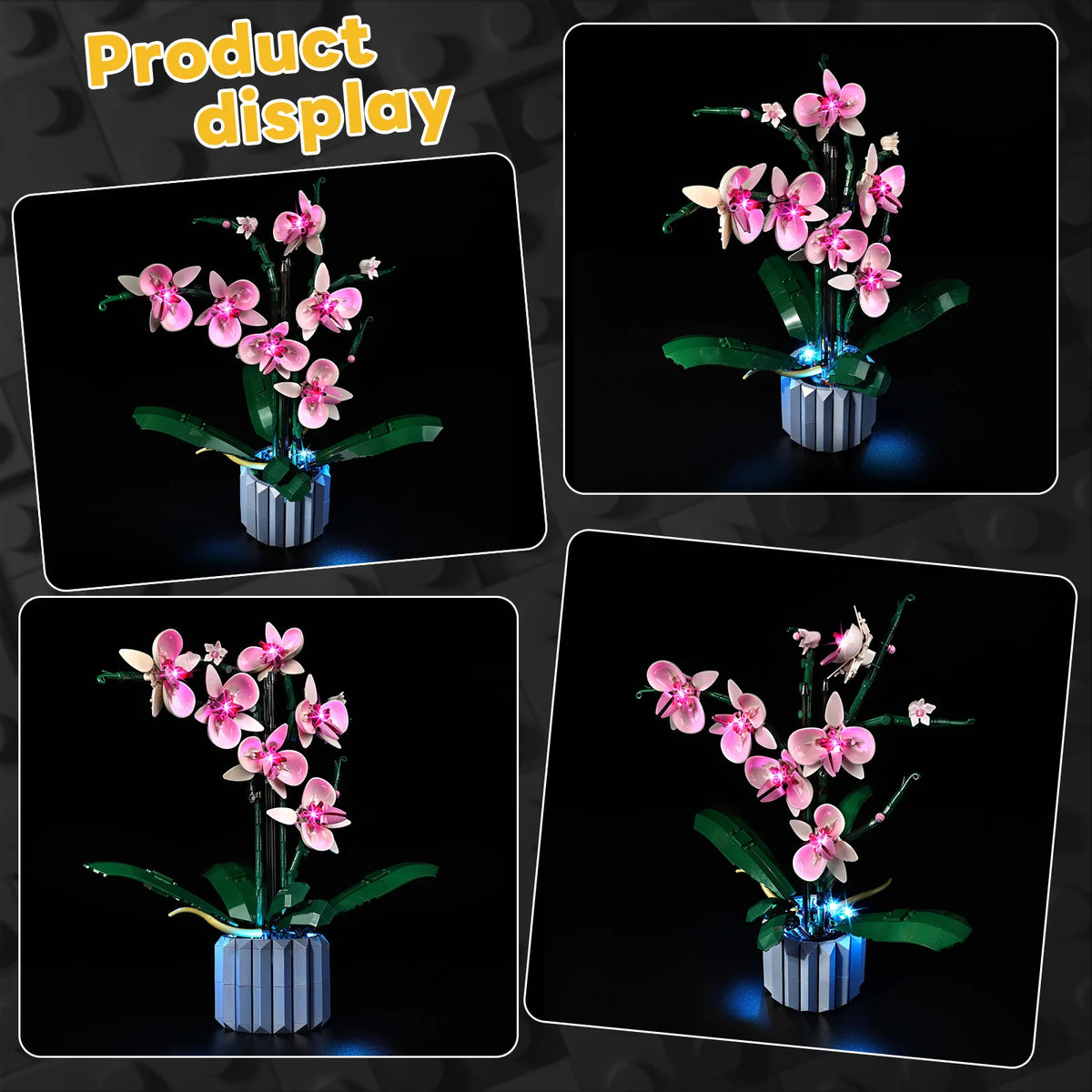 orchidée lego rose blanche verte fleurs feuilles larges kit led instructions adaptateur câble garantie