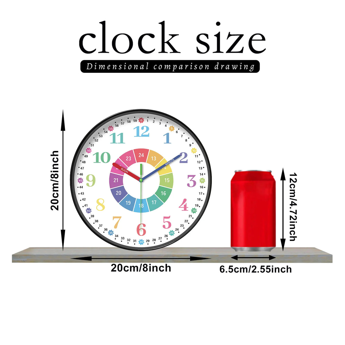 horloge murale enfantine couleurs vives chiffres numériques analogique silencieuse aiguilles colorées éducatif moderne attrape
