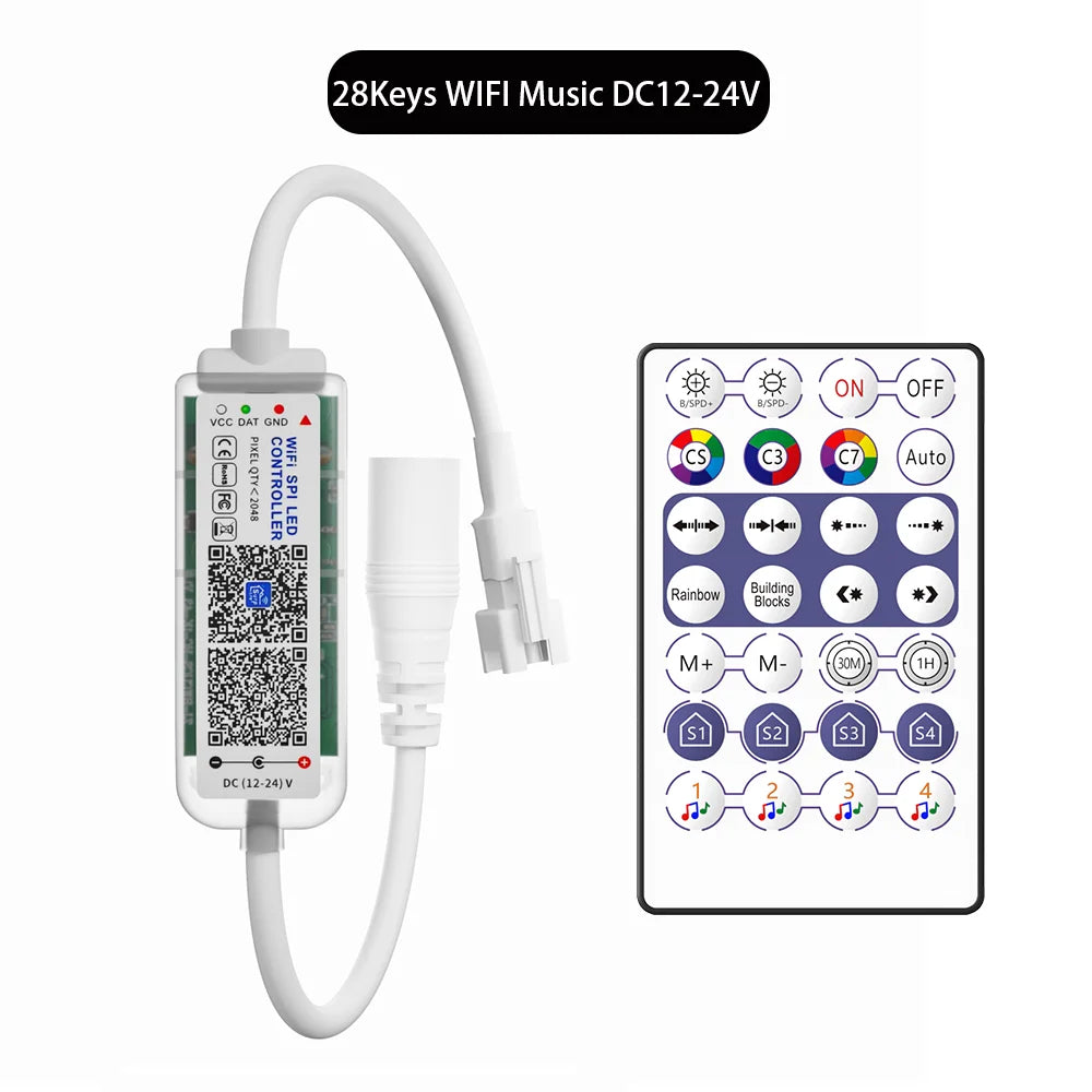 contrôleur lumière led wifi 28 touches 2048 pixels ws2812b ws2811 app vert blanc moderne