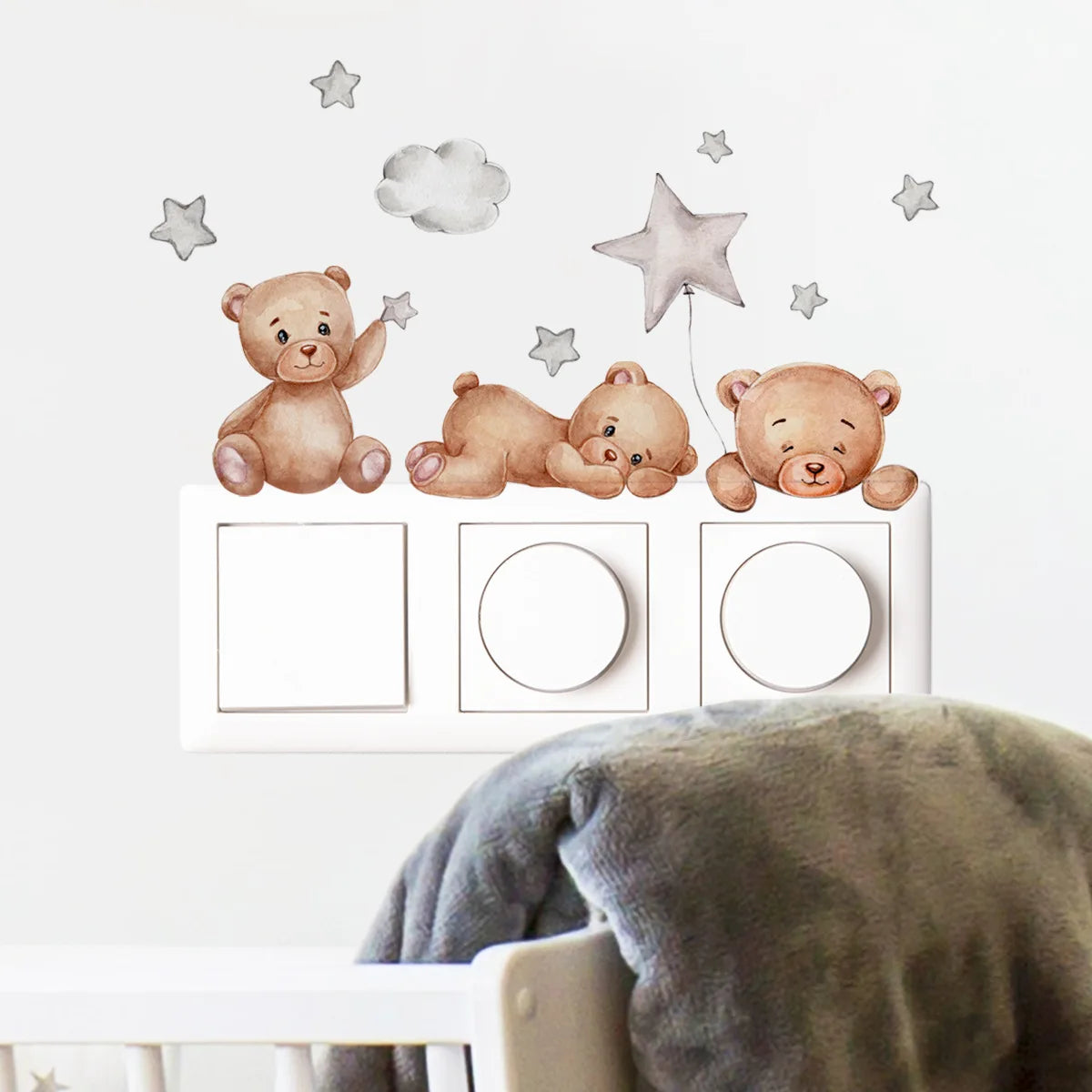 sticker mural dessin animé ours mignons étoiles nuage chambre enfant adhésif pvc opacité